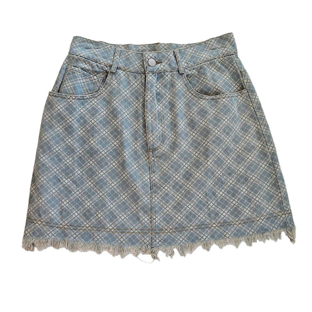 Storia Denim Plaid Print Mini Skirt‎ Women's Medium